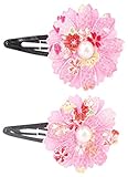 スウィートキス　和柄ちりめん ガーベラ　パッチンどめ(ピンク)　2コセット　 浴衣 かみかざり　髪飾り　着物　七五三　成人式　卒業式 髪飾り　スリーピン　キッズ (ピンク)