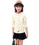 子供服 シンプル 無地 人気カーディガン 女の子 ニット 長袖 セーター 丸首 全4色 (130, あんずいろ)