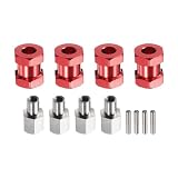 uxcell 4個セット 12mm ホイールヘックスドライブハブアダプターコンバイナーカプラー アルミ製 15mm エクステンションナット付き 1/10 RC クローラーカーパーツ レッド