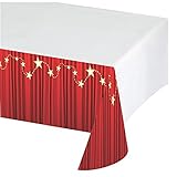Creative Converting Hollywoodライトプラスチックテーブルカバーwith Border Print、54 x 102インチ、レッド/ホワイト