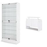 【福袋】【地球家具】コレクションラック「ワイド」新シリーズセット 幅83cm 奥行29cm 【正規品】[鍵付きコレクションケース] [耐震]（開き戸 ハイタイプ本体+上置きロータイプ） ホワイト