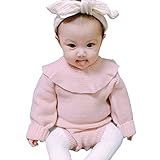 Ochine ベビー 丸襟ロンパース 秋冬 ニット カバーオール 三角 長袖ショルダーロンパース ホワイト/ピンク 肌着 新生児 60-100cm 出産祝い プレゼント