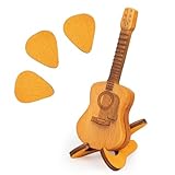 NQEUEPN ギターピックケース、木製アコースティックギターピックボックス ギターピック3個付き カスタムギターピックホルダー スタンド付きギターピック収納コンテナ ギターピックラック ギタープレイヤー愛好家向け