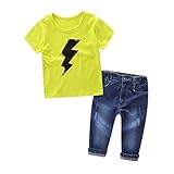 (プタス)Putars ベビー服 子供服 上下セット 二点セット 男の子 半袖 稲妻模様 デニムパンツ 可愛い オシャレ スポーツ 運動会 旅行 記念日 プレゼント 2-7歳