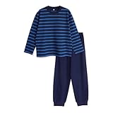 パジャマ ボーイズ 綿100% Tシャツ素材 柔らかい 快適 上下セット 長袖 シンプル ボーダー 春 夏 秋 通年 ネイビーブルー 150サイズ