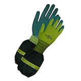 袖付きガーデングローブ 天然ゴムコーティング モスグリーン S