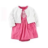 カーターズ Carter's カーディガン 半袖ロンパース ワンピース 2点セット ベビー服 女の子 白×ピンク刺繍 (24months(83-88cm)) [並行輸入品]