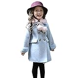 RoRykon 秋 冬 キッズ ジュニア 子供 女の子 ジャケット コート きれいめ かわいい ポケット付き おしゃれ ファー ティペット付 クラシカル 上品 可愛い カジュアル (100cm, ブル