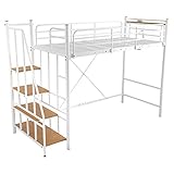 階段付パイプロフトベッド（4色）、ハイタイプでもミドルタイプでも選べる大容量の収納力 | Rostem-ロステム- ホワイト