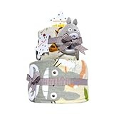 となりのトトロ2段　おむつケーキ★　ネコバスとタオル2枚付 大きいタオル(バスタオル フェイスタオル) コナラミニタオル　パンパースＳサイズ　【名入れ刺繍可能】