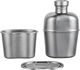 エクスプローラーベアチタンキャンティーンセット、1100ml + 700mlカップ、キャリーバッグ付き。