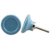 IndianShelfのセット20ハンドメイドセラミックピンクCrackleドアノブ引き出しハンドルドレッサーPulls 6 Knobs 1.75" ブルー CRACK-151-1-6