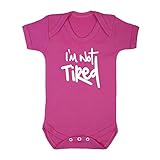 (フロソ) FLOSO 赤ちゃん・ベビー用 Im Not Tired(疲れてないよ)プリント 半袖ボディースーツ ロンパース スリープスーツ ベビー肌着 パジャマ (0-3ヶ月) (ピンク)