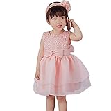 「Bidear」子供ドレス ベビードレス キッズドレス 女の子 フォーマルワンピース 袖なし 髪飾り付き ヘアバンド 結婚式 発表会 七五三 パーティー 誕生日会 赤 白 ピンク 0歳～3歳 (ピンク