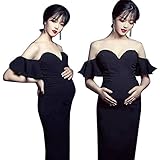 マタニティ フォト ドレス 可愛いレース衣装 写真 撮影 妊娠中の姿を記念に (ブラック)