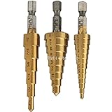 3 ピース クイック チェンジ 1/4 "六角シャンク大きい チタン コーティング さ れ た ステップ ドリル ビット セット ステップ コーン ドリル チタン ビット セット穴カッター リーマ
