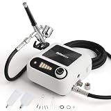 エアブラシ ミニコンプレッサー セット 41PSI 2つエアー吐出口 2本ハンドピース同時接続可 オートスイッチ搭載 口径0.3mm 小型 軽量 塗装 スプレー ホビー プラモデル 模型 (1本ハンドピース付き)