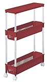 サンコープラスチック キッチンワゴン ルーチェワゴンテーブル3段スリム TPW-1121 キャスター付 ダークレッド 約幅15.2×奥行49.9×高さ65.4cm 452115