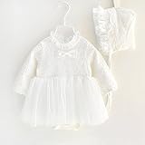 S'Mベビー服新生児女の子ドレスbabyロンパース結婚式フォーマルセレモニー女の子カバーオール幼児　帽子二点セット長袖無地フリルチュール出産祝い退院祝い宮参りドレスホワイト　S'M(エスエム） (80