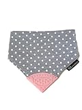 Cotton Baby Drool Bib with Teether Attached, Grey with White Dots by Franny's Favorites