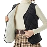 [ｉｎｏｔｅｎｋａ] ダウンベスト レディース ボア 裏起毛 インナーベスト 中綿 Vネック 大きいサイズ アウトドア 中綿入り 無地 防寒 防風 作業着 暖かい 春秋冬 (JP, アルファベット, 3XL, ブラック)