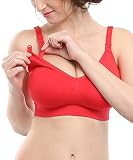 ウィングスラブ（WingsLove）マタニティ授乳ブラジャー前開き妊婦産前産後ベージュ綿無縫ノンワイヤー2Wayオープン（レッド、XL）