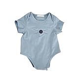 minorminor 夏 ベビー服 半袖ロンパース 女の子 男の子 Uネック フルプリント コットン ライトブルー 可愛い 帽子なし 66cm
