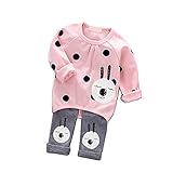 Pojour 春 0-2歳 2-7歳女の子可愛い上下セット キッズ長袖ポルカドットウサギ 通気 綿 ピンク(70cm)