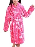 雲の花 子供用フード付きローブガールズパジャマフラットホームウエアバスローブ (L, ピンク)