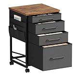YeTom デスクワゴン キャビネット サイドチェスト オフィスワゴン 布製 袖机 サイドワゴン 4段 A4対応 大容量 キャスター付き デスク下収納 幅390*奥行400*高さ640mm 柜子 ビンテージ+黒い引き出し