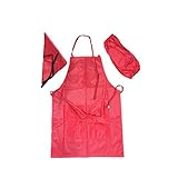 Dovewill 子供　ベーキング　調理　絵画　エプロン　防水　耐油　アクセサリー　スカーフ　スリーブ付き　4点セット　全8色　 - レッド