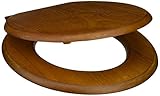 PlumbTech 5C3R1-17BR Round Toilet Seat with Adjustable Hinge and Decorative Finish, Light Oak by Plu
