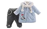 baby-mine (ベイビーマイン) キッズコート 男の子 女の子 男女兼用 柔らかフード付き ズボン付き ３点セット １才前後 防寒 冬 (ブルー)