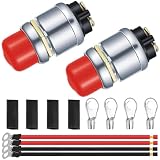 MKBKLLJY 2個 プッシュボタン モーメンタリー スターター スイッチ 12V 50A 防水 高耐久 プッシュボタン モーメンタリー スイッチ 車 トラック ボート ATV 芝刈り機用 12AWG 10cm Oリング ターミナル ケーブル付き (赤、2個)