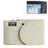 Rieibi Panasonic Lumix ZS99/TZ99カメラ用シリコンケース Panasonic Lumix DC-ZS99/TZ99 用アクセサリー スクリーンプロテクター2枚付き 取り外し可能なレンズカバー オフホワイト