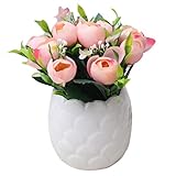 Outflower　盆栽　陶器　シルクフラワー　人工観葉植物　家庭装飾品　園芸用品　植木鉢　プレゼント　贈り物　単品　雑貨　可愛い　ホワイトセラミック　人工観葉植物盆栽　植木鉢
