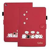 Qribo Fire HD 10 ケース 2017年/2019年販売 シンプルなのに可愛いデザイン エンボス加工猫柄 うれしい気持ち 10.1インチ対応 Fire HD 10 カバー 2017 複数の視野角 スリムフィット Fire HD 10 2019 タブレットケース ファイアタブレット10 カバー HD10 2019 保護カバー 防水 の耐久性 滑り防止 美しい 贈り物 友達 - レッド