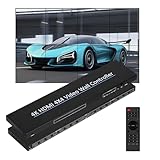 2x2 HDMI ビデオウォールコントローラー 4K HDディスプレイ 1920x1080P 60Hz HDMI DVI RS232 映像入力 4 HDMI出力 リモコン付き、縁消し、180°回転切り替え、8つのディスプレイモード 2x2/ 1x1/ 1x2/ 1x3/ 1x4/ 2x1/ 3x1/ 4x1（青色）