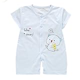 COSCO ベビー服 カバーオール ロンパース パジャマ 前開き 半袖 夏用 女の子 男の子 (80, ブルーねこ)
