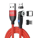 Eight Place マグネット 充電ケーブル ９ＰＩＮ【1本】 540度(360度+180度)回転 3A急速充電 QC3.0 Type-C Micro USB 磁石 磁気 着脱式 (2M, レッド)