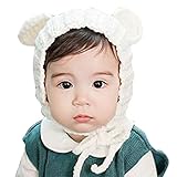 Plus Nao(プラスナオ) 耳付き 子供用 赤ちゃん用 耳あて付きニット帽 アニマルデザイン ベビー 帽子 秋 冬 あったか 防寒 かわいい アニマル シンプル 白 黒 秋 冬 - 白