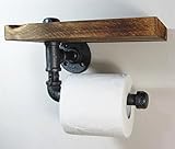 トイレット ペーパー ホルダー 壁掛け 棚付 ブラウン レトロ パイプ アンティーク調