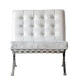 西秀家具店 バルセロナ ソファー LZ-2012-1 (床保護脚カバー付き) ホワイト 1P バルセロナ ソファー リプロダクト品 イタリア製 本革張り BARCELONA Chair 北欧 モダン デザイナーズ 1人用 激安 特価 % オ