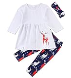 3pcs子供用赤ちゃんガールズドレスTシャツトップスロングパンツヘッドバンドクリスマスOutfit 110(3-4T) ホワイト 0109A