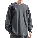 [OMKUY] 長袖tシャツ メンズ 綿100% ロングtシャツ クルーネック 無地 ロングスリーブ Tシャツ 長袖 ロンt 秋服 トップス インナーシャツ 丸首 カットソー ゆったり ティーシャツ プルオーバー カジュアル 大きいサイズ かっこいい 重ね着 部屋着 伸縮性 白 黒 グレー (JP, アルファベット, 2XL, 標準, 袖口リブ仕様-ダークグレー)