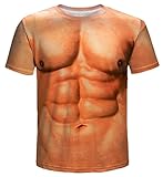 [Yindaity] ハロウィン 半袖 Tシャツ おもしろ フェイク デザイン スーツ 仮装 メンズ 筋肉tシャツ コスプレ 3D おもしろtシャツ 偽腹筋 偽筋肉 カットソー コスチューム ダサいtシャツ 個性的 余興 パーティ イベント(#05 ローズゴールド,XL)