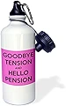 3dRose Goodbye TensionとHello pension.ピンクとブラック.スポーツウォーターボトル 21オンス 21オンス マルチカラー