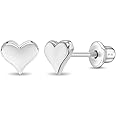 925 Sterling Silver Classic Screw Back Little Heart Earrings for Babies Kids