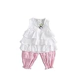 夏ベイビー服 女の子Ｔシャツ＋パンツ Pojour 1-6歳子供かわいいキャミソール２セット 綿 通気 白(70cm)