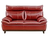 大川家具 関家具 ソファ 2人掛け (幅157cm/素材:本革) レッド 218908
